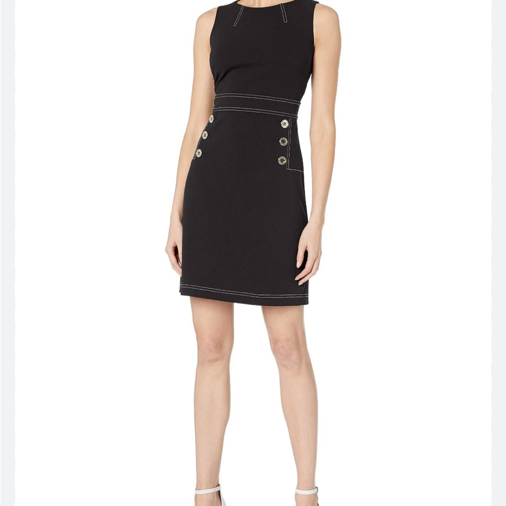 Tommy Hilfiger Button Scuba-Crepe Shift Dress - Black 12 EUC